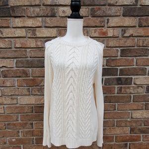 NWOT LOFT Cold Shoulder Cable Knit Sweater Large